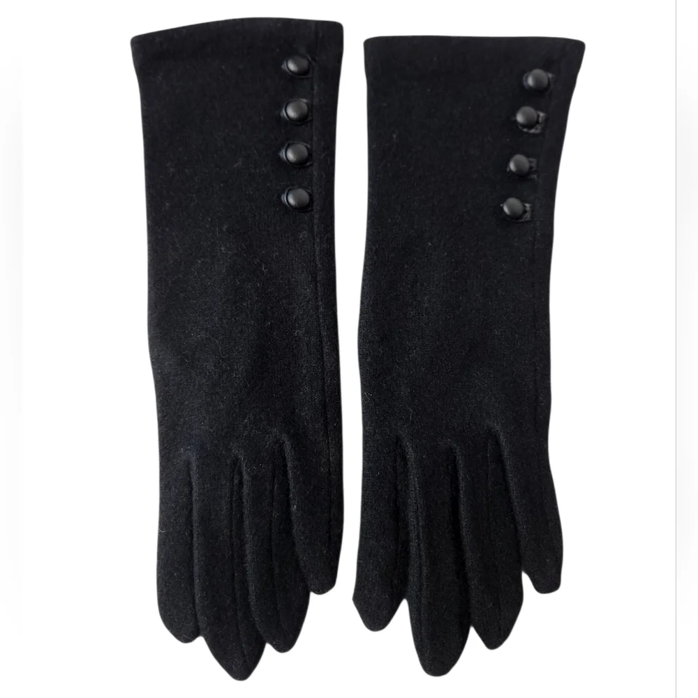 Lauren Ralph Lauren Wool & Cashmere Gloves with Button Detail Black Size Small